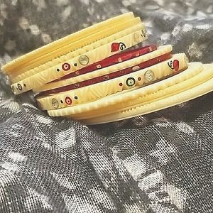 Faux Ivory Bracelet Set with Painted Rosettes